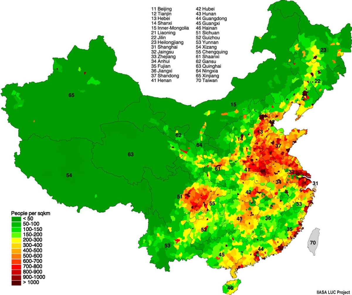 人口分布図の中国