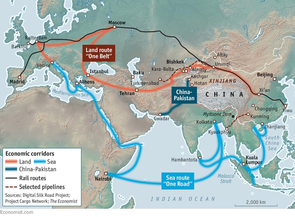 中国-シルクロード-プロジェクトの地図