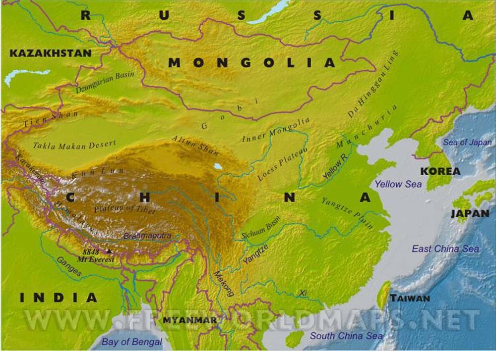 地図の中国と地理的特徴