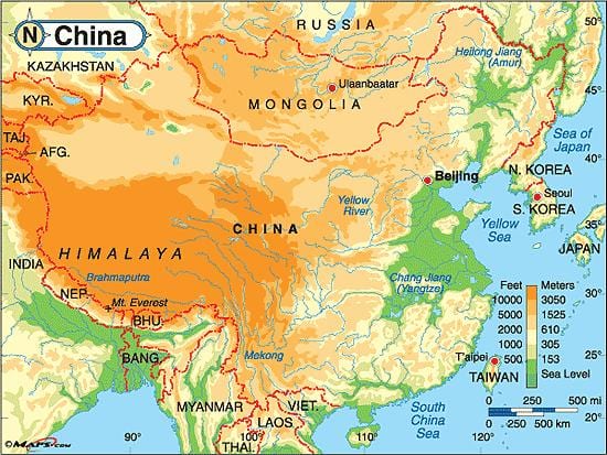 中国標高地図