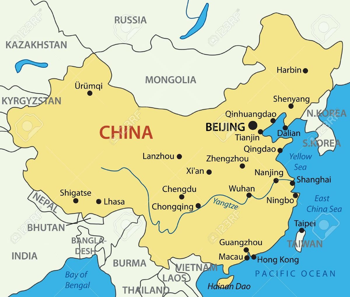 黄海中国地図