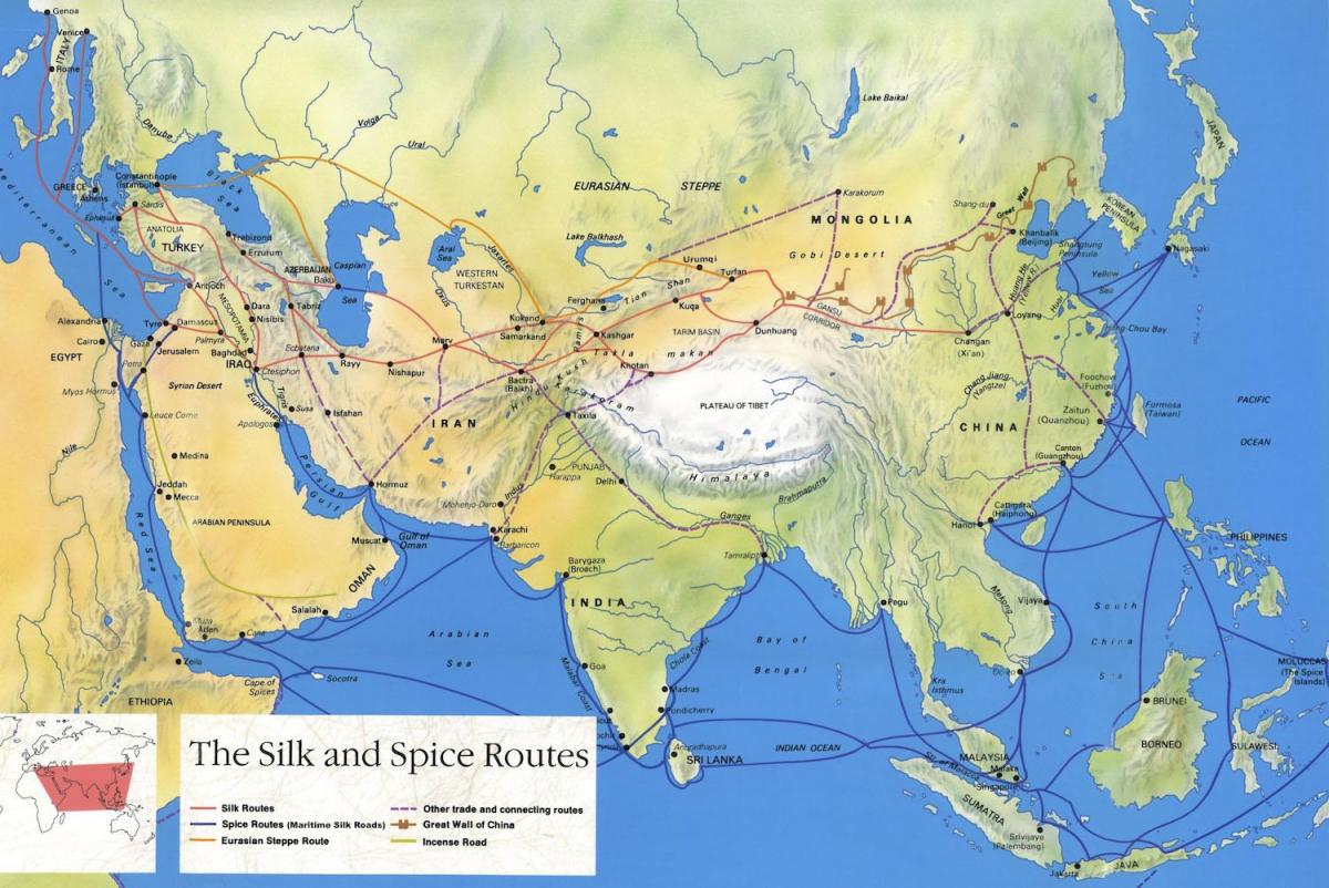 シルクロード-中国地図