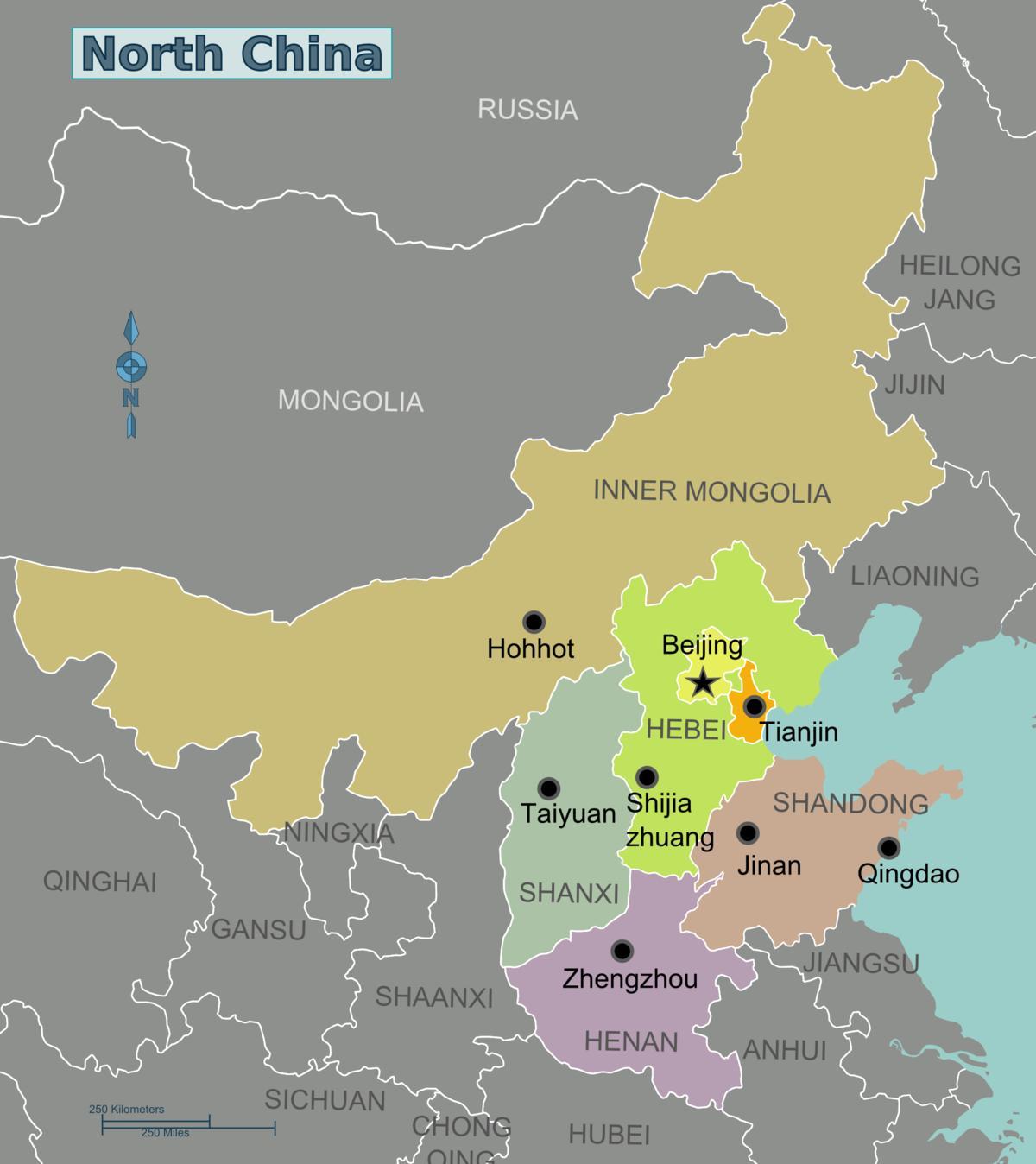 地図の北方中国