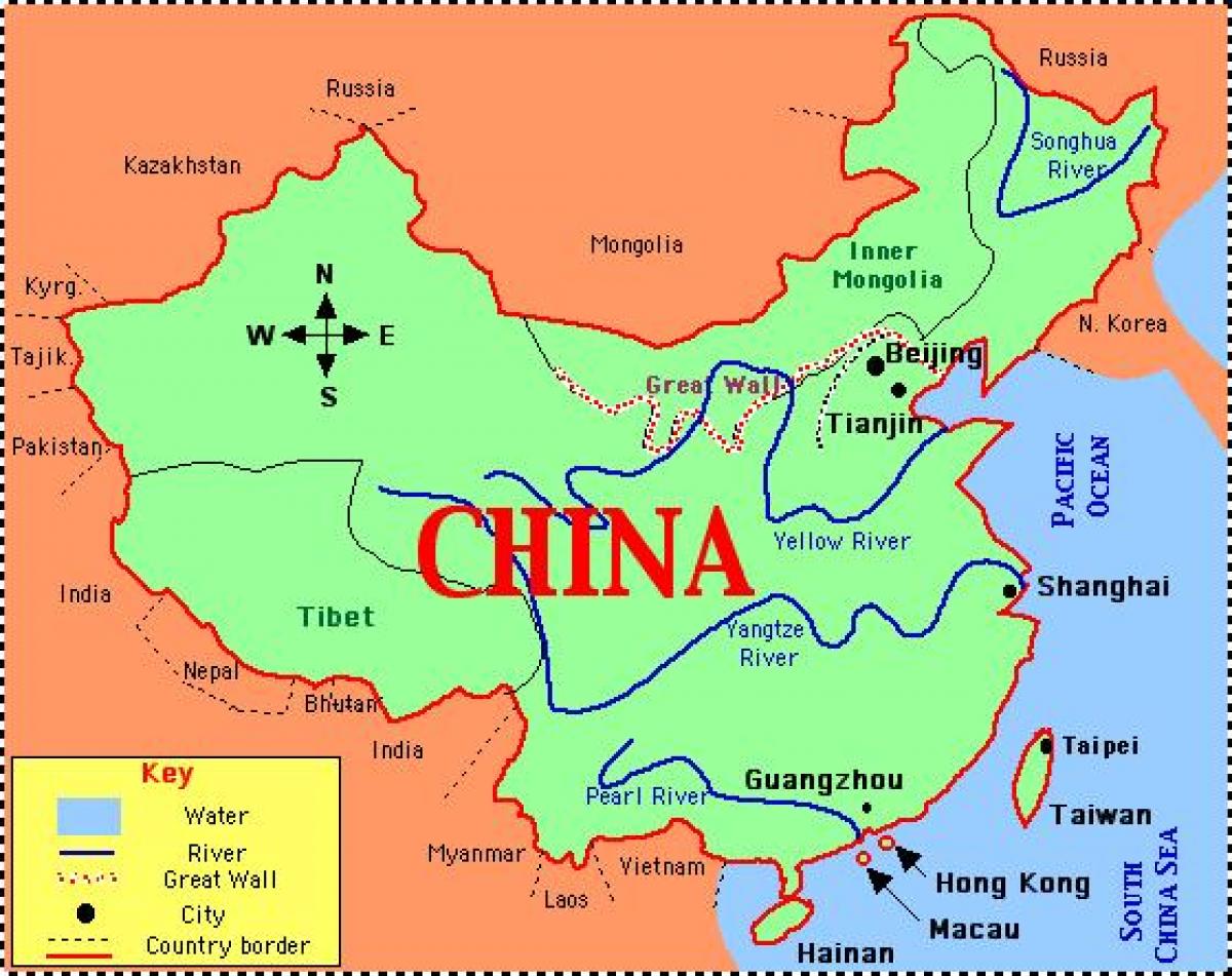 中国地図と河川や山々