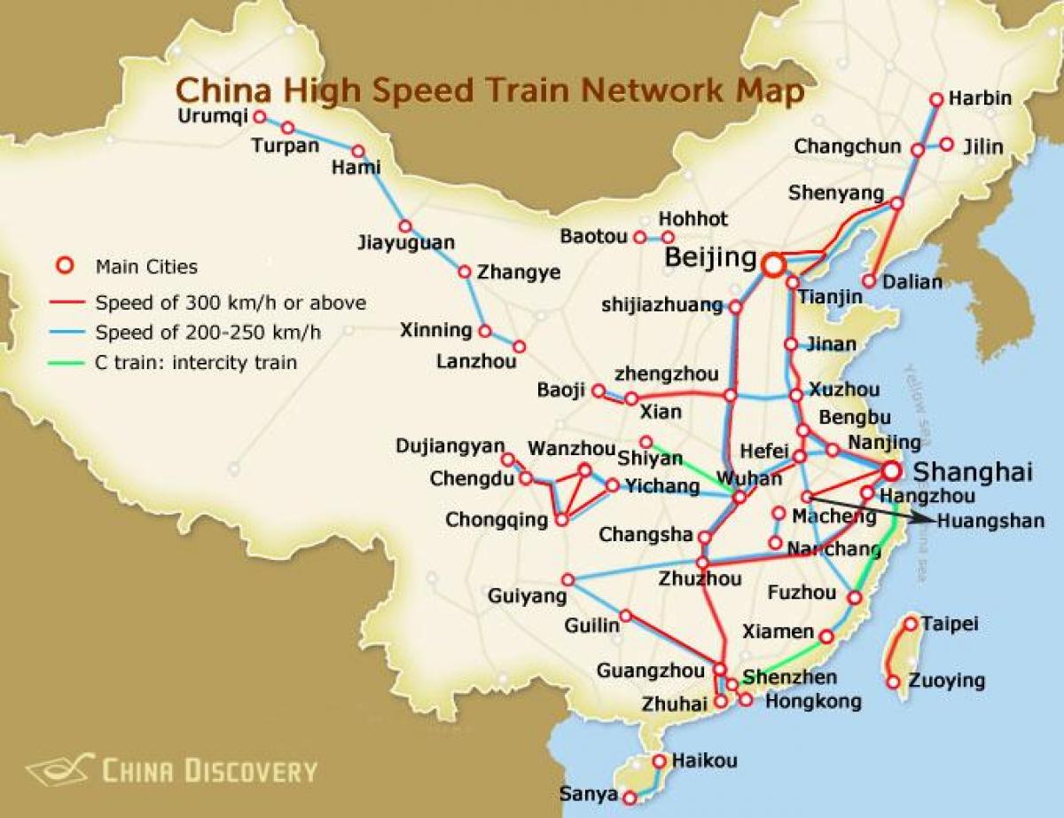 中国高速鉄道の地図