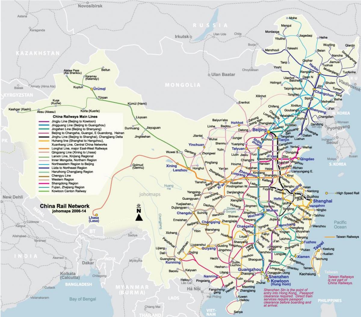 中国高速鉄道の地図