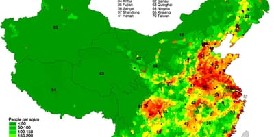 人口分布図の中国