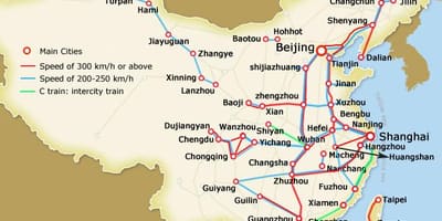 中国高速鉄道の地図
